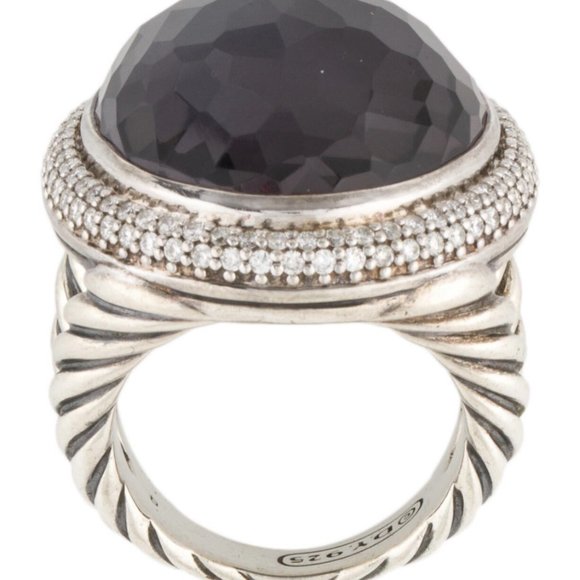 DAVID YURMAN BLACK ORCID AMETHYST HEMATITE DOUBLET STERLING SILVER -DIAMOND RING - Picture 3 of 4